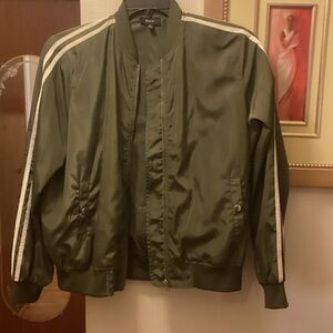 Olive Green Bomber Jacket with White Stripes SZ M &
